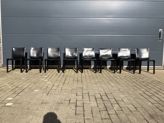 Image 1 of 8X Cassina Cab Stühle Mario Bellini In Schwarz Sattel Leder