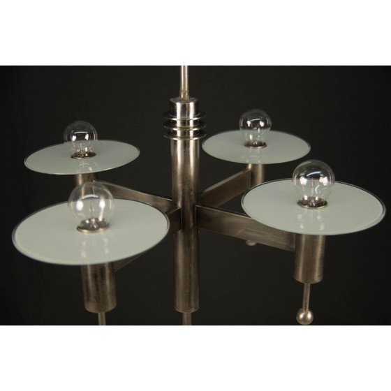 Image 1 of Vintage vernickelt Art Deco oder Bauhaus Kronleuchter mit 4 Flammen, 1920