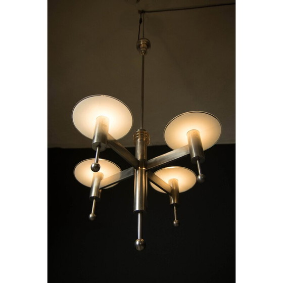 Image 1 of Vintage vernickelt Art Deco oder Bauhaus Kronleuchter mit 4 Flammen, 1920