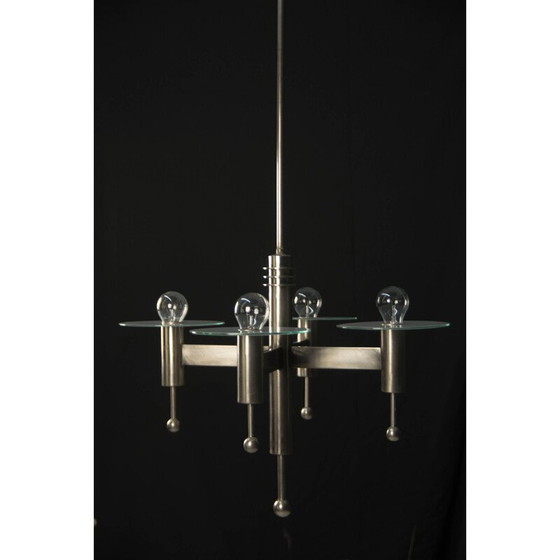 Image 1 of Vintage vernickelt Art Deco oder Bauhaus Kronleuchter mit 4 Flammen, 1920
