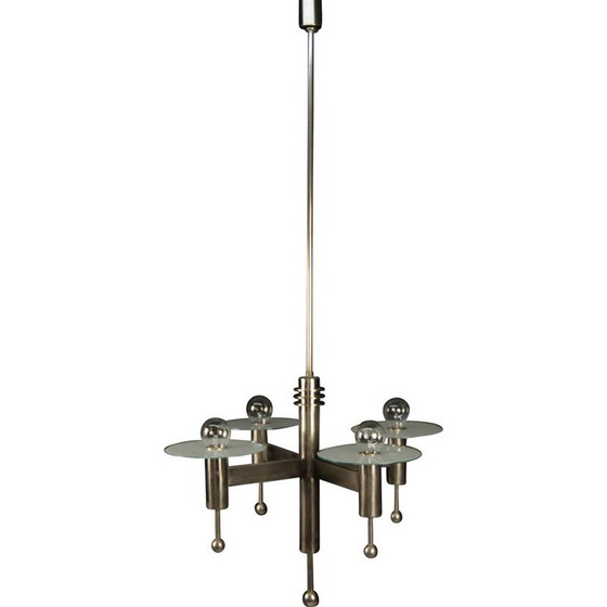 Image 1 of Vintage vernickelt Art Deco oder Bauhaus Kronleuchter mit 4 Flammen, 1920