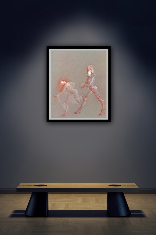 Leonor Fini: "Die Flucht, Passionsfrüchte" Heliogravüre, in der Platte signiert.