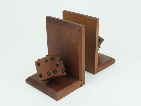 Image 1 of Paar Mid Century BOOKENDS mit Würfeln massivem Teakholz 60er Jahre dänisch modern