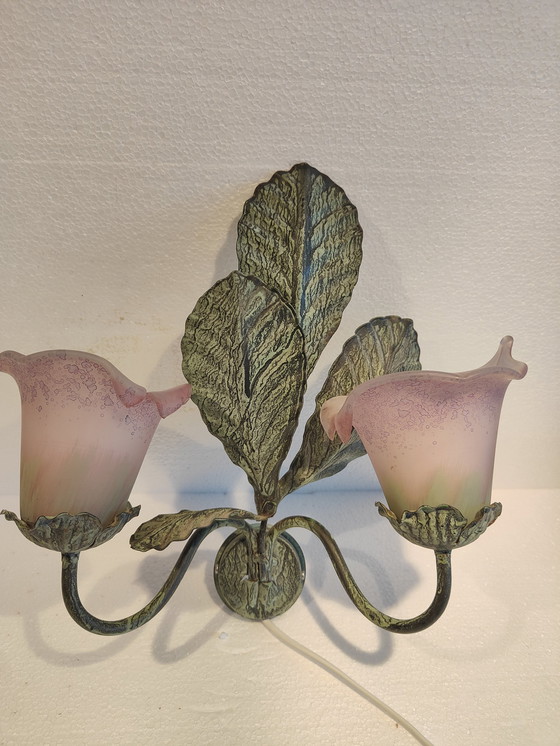 Image 1 of Herda grüne Metall-Wandleuchte mit Murano-Kelchen