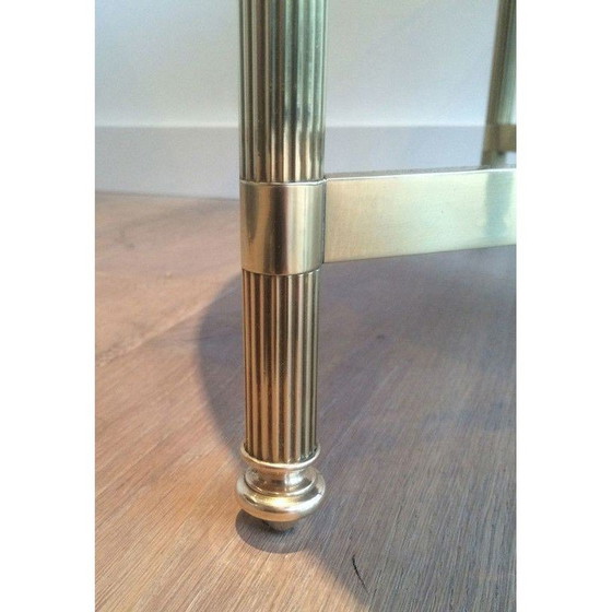 Image 1 of Runder Vintage-Couchtisch aus Messing und schwarz lackiertem Glas für Maison Jansen, Frankreich 1940