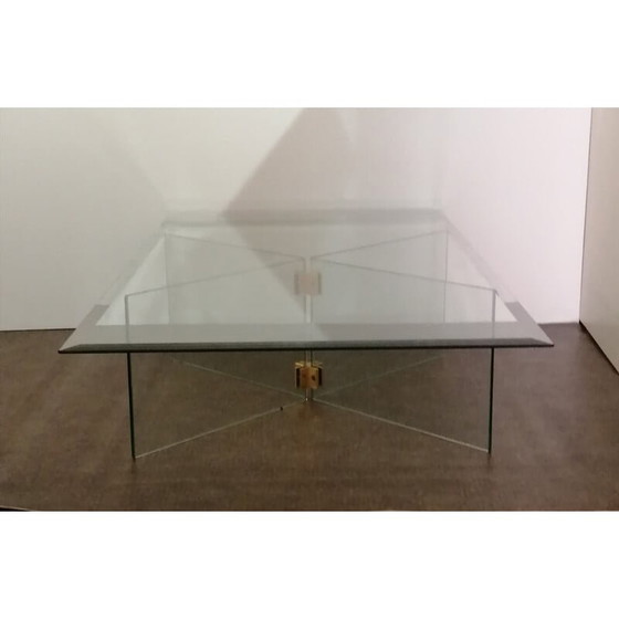 Image 1 of Vintage Couchtisch aus gehärtetem Glas und Messing von Leon Rosen für Pace Collection, 1970
