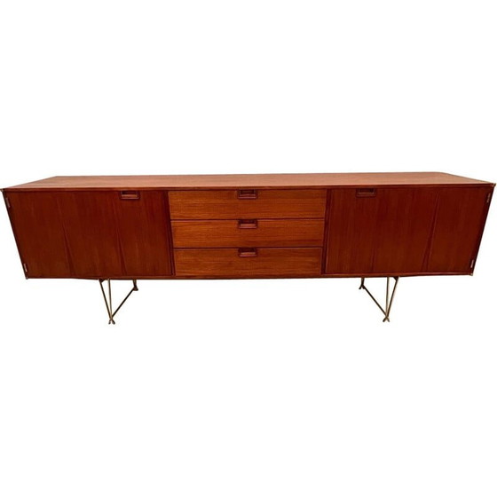 Image 1 of Vintage Anrichte aus Messing und Teakholz von William Watting für Fristho, Niederlande 1950er Jahre