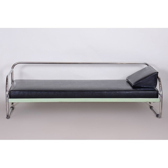 Image 1 of Schwarzes Bauhaus-Ledersofa von Robert Slezak, Tschechoslowakei 1930er Jahre