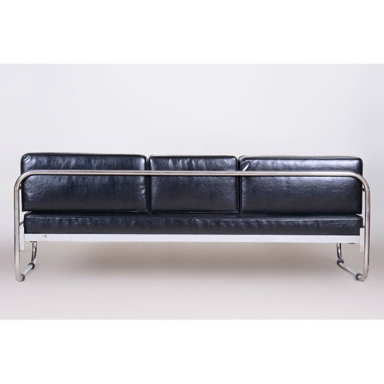 Image 1 of Schwarzes Bauhaus-Ledersofa von Robert Slezak, Tschechoslowakei 1930er Jahre