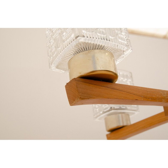 Image 1 of Vintage-Kronleuchter aus geschliffenem Glas und Holz, Tschechoslowakei 1970
