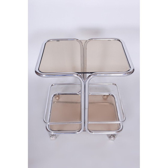 Image 1 of Servierwagen aus Chrom und Rauchglas, Mid Century, Tschechien 1960er Jahre