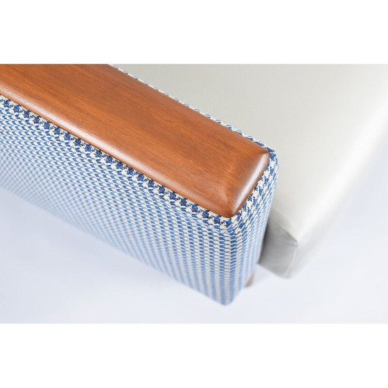 Image 1 of Vintage-Sessel mit Pied de Poule-Stoff in beige-blauem Samt 1960er Jahre
