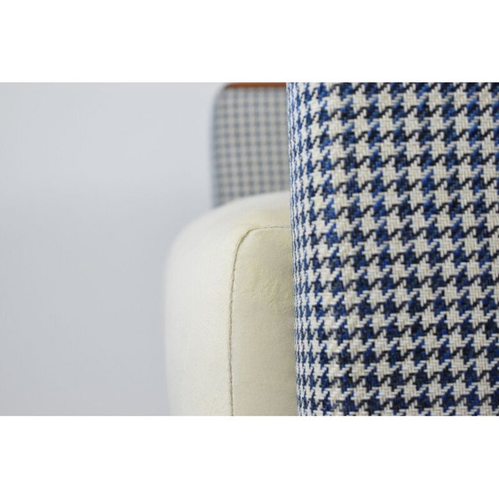 Image 1 of Vintage-Sessel mit Pied de Poule-Stoff in beige-blauem Samt 1960er Jahre