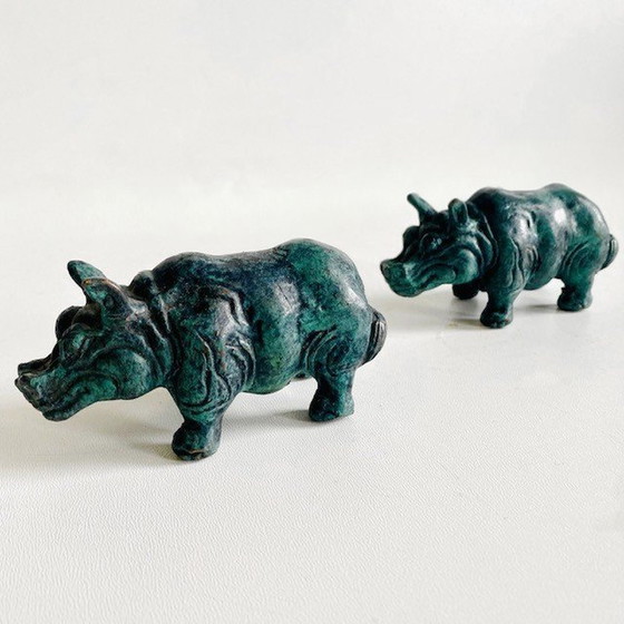 Image 1 of Vintage Bronze Nilpferd Satz Figuren Bronze