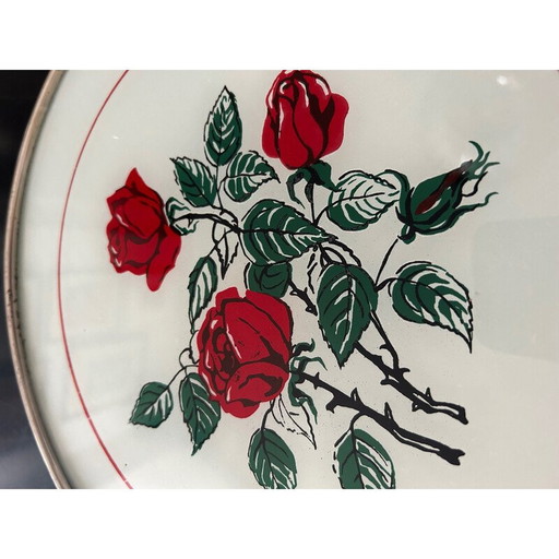 Vintage bedrucktes Glastablett mit Rosendekor