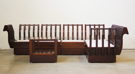 Image 1 of 1970S Modulares Buchenholzsofa von Frigerio - Original Stoffpolsterung, 6er Set