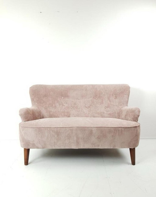 Vintage Artifort Theo Ruth Sofa neu gepolstert rosa Rippe