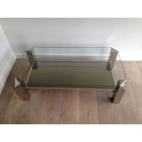 Image 1 of Vintage Couchtisch aus Glas mit Chromfuß, 1970