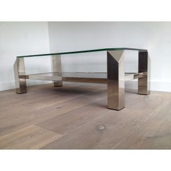 Image 1 of Vintage Couchtisch aus Glas mit Chromfuß, 1970