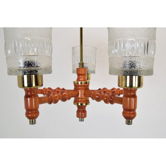 Image 1 of Mid-Century-Kronleuchter aus Holz und Glas von Instala Jilove u Decina, Tschechoslowakei 1960er Jahre