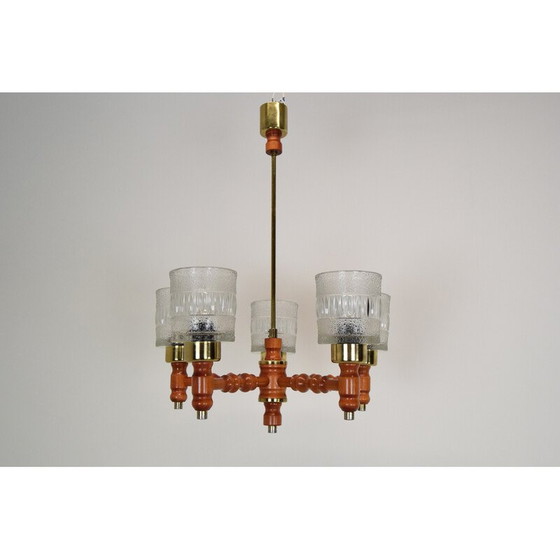 Image 1 of Mid-Century-Kronleuchter aus Holz und Glas von Instala Jilove u Decina, Tschechoslowakei 1960er Jahre