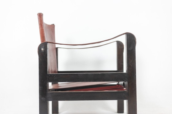 Image 1 of Sessel "Safari" aus Holz und Leder in Cognac, 1960/70er Jahre.