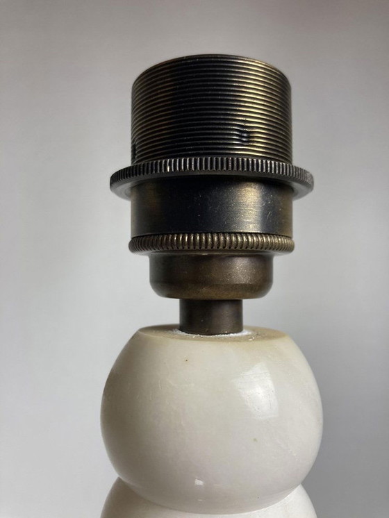 Image 1 of Alabaster-Stehlampe mit Bouclé-Schirm, 1950er Jahre