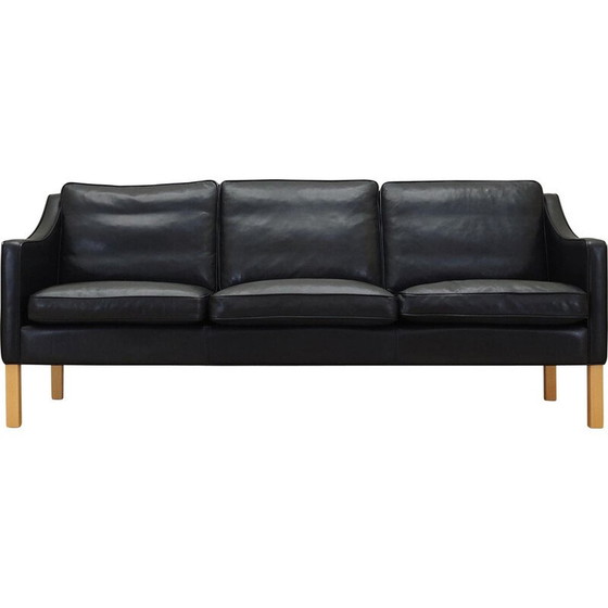 Image 1 of Schwarzes Ledersofa von Hurup Møbelfabrik, 1970er Jahre