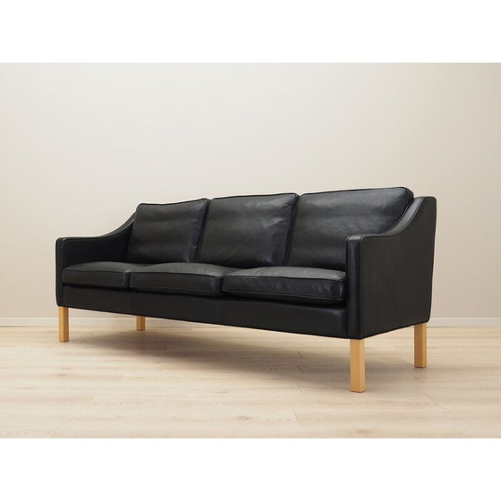 Image 1 of Schwarzes Ledersofa von Hurup Møbelfabrik, 1970er Jahre