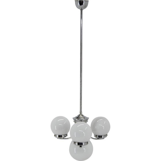 Image 1 of Vintage-Kronleuchter im Art-Déco-Stil mit sandgestrahlten Glasschirmen, 1930er Jahre