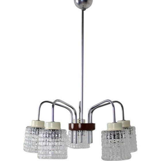 Image 1 of Vintage-Kronleuchter aus Glas und Metall von Lidokov repoli, Tschechoslowakei 1960