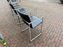 4x Arco Frame Chairs Blaues Leder