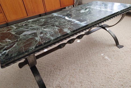 Image 1 of Handgefertigter Couchtisch aus Marmor mit Schmiedeeisen, 1960er Jahre