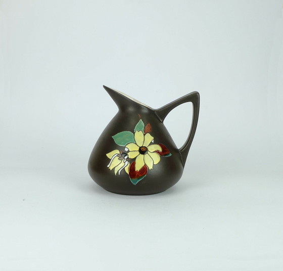Image 1 of Marei Keramik 1950er Jahre Vase mit Blumendekor Modell 48 19