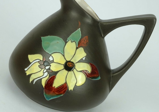 Image 1 of Marei Keramik 1950er Jahre Vase mit Blumendekor Modell 48 19