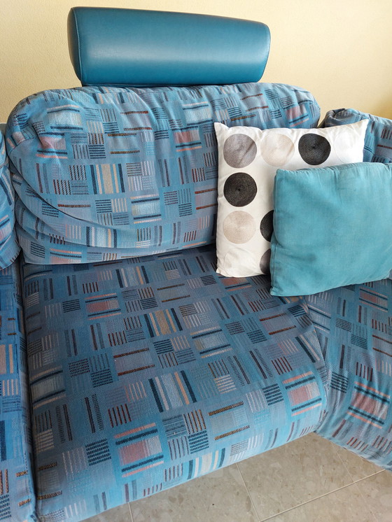 Image 1 of Frighetto Große blaue Velours-Elemente Ecksofa