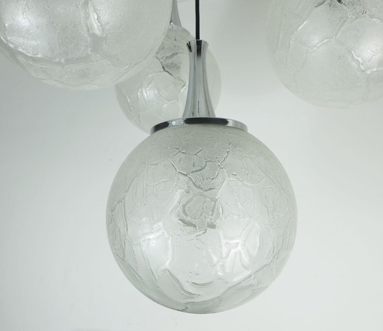 Image 1 of Mid Century Modern 4-Light Pendelleuchte Glas und Chrom Cascading Light 1970S