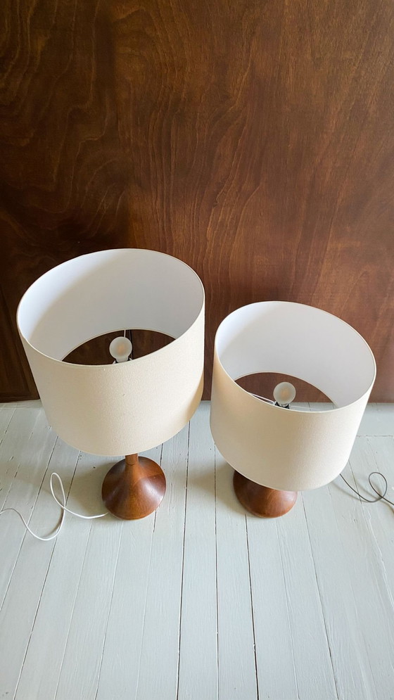 Image 1 of Große Vintage Teakholz Tischlampe, Herausgegeben von Kirk, Dänemark, 60er Jahre