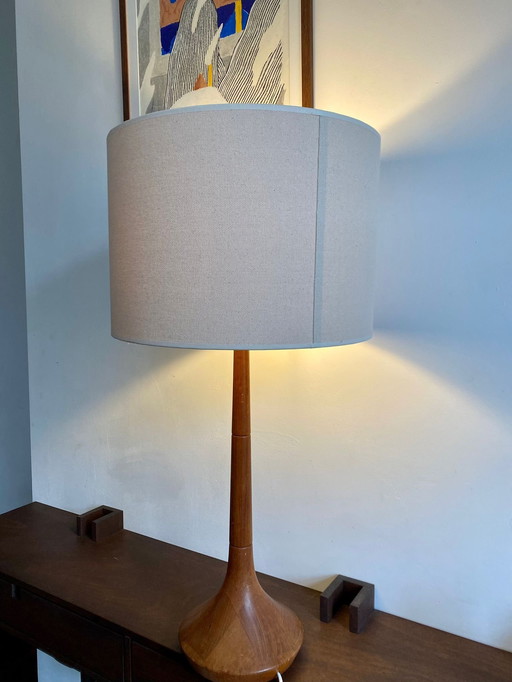 Große Vintage Teakholz Tischlampe, Herausgegeben von Kirk, Dänemark, 60er Jahre