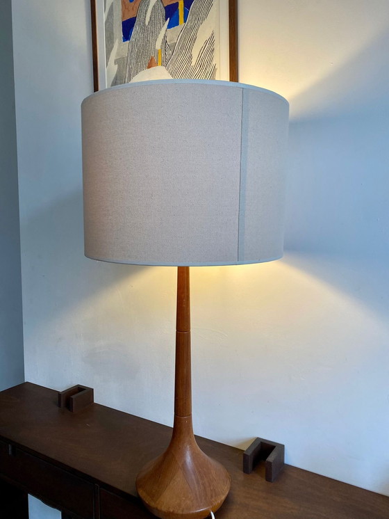 Image 1 of Große Vintage Teakholz Tischlampe, Herausgegeben von Kirk, Dänemark, 60er Jahre