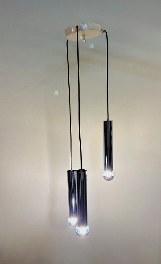 Image 1 of Wasserfall Hängeleuchte Mit 3 Leuchten Aus Chrom Röhrenförmig