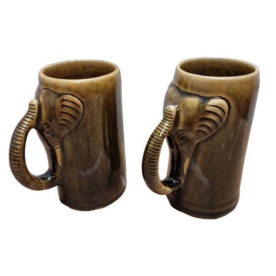 Image 1 of Vintage Thai Celadon Becher Elefant 60er Jahre