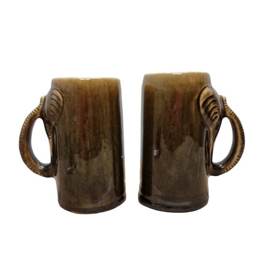Image 1 of Vintage Thai Celadon Becher Elefant 60er Jahre