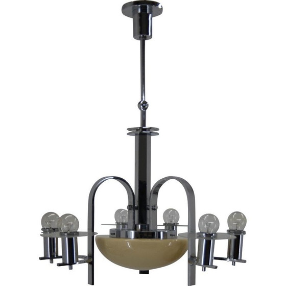 Image 1 of Vintage-Kronleuchter aus sandgestrahltem Glas, 1930