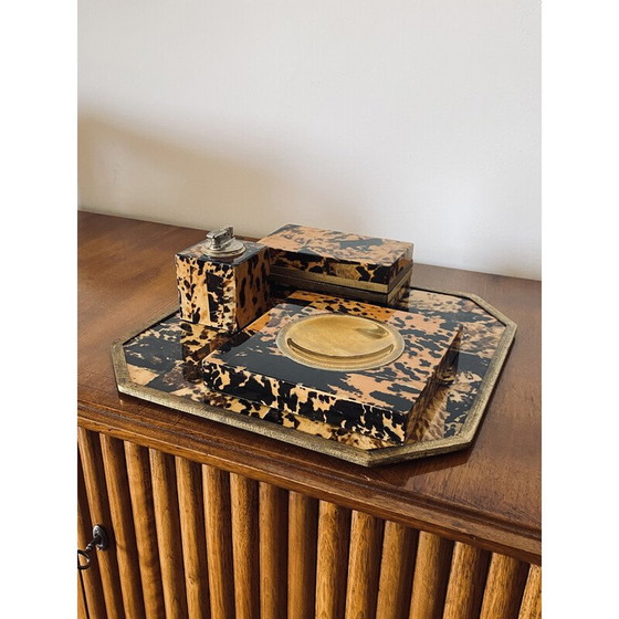 Image 1 of Vintage Raucherset aus Holz und Messing, Italien 1970