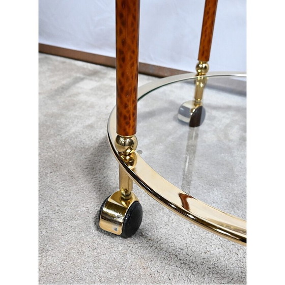 Image 1 of Vintage Rolltisch aus Glas und vergoldetem Metall, 1980