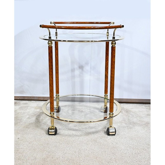 Image 1 of Vintage Rolltisch aus Glas und vergoldetem Metall, 1980