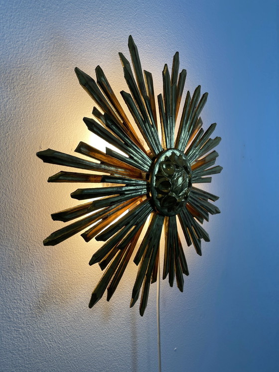 Image 1 of Wandlampe Sunburst Sonnenschliff Mid-Century Holz