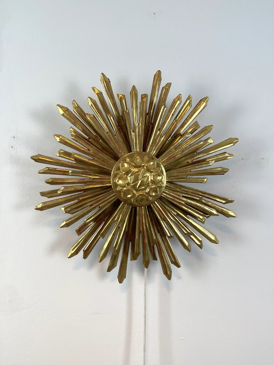 Image 1 of Wandlampe Sunburst Sonnenschliff Mid-Century Holz