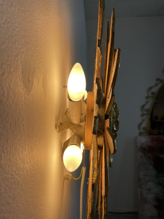 Image 1 of Wandlampe Sunburst Sonnenschliff Mid-Century Holz